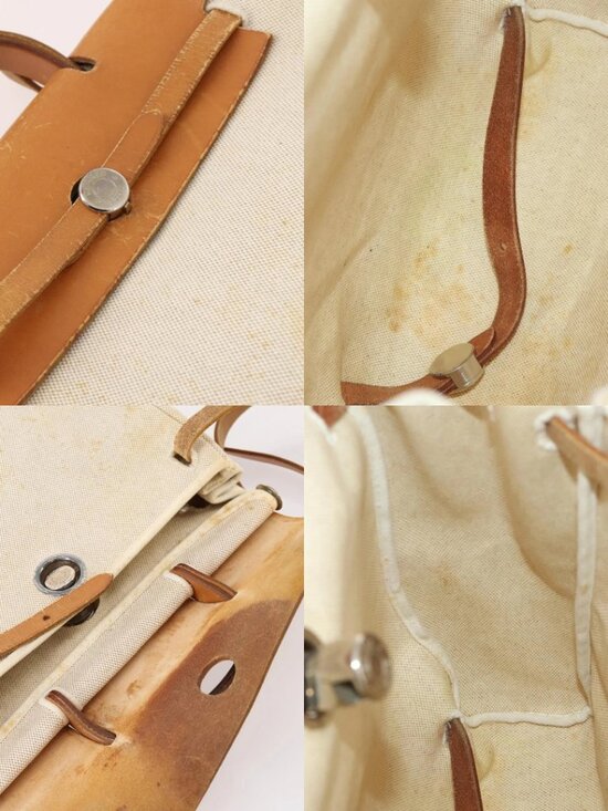 HERMES Herbag Ad PM Backpack Canvas Leather 2way Beige Silver Auth 172481 main image 10